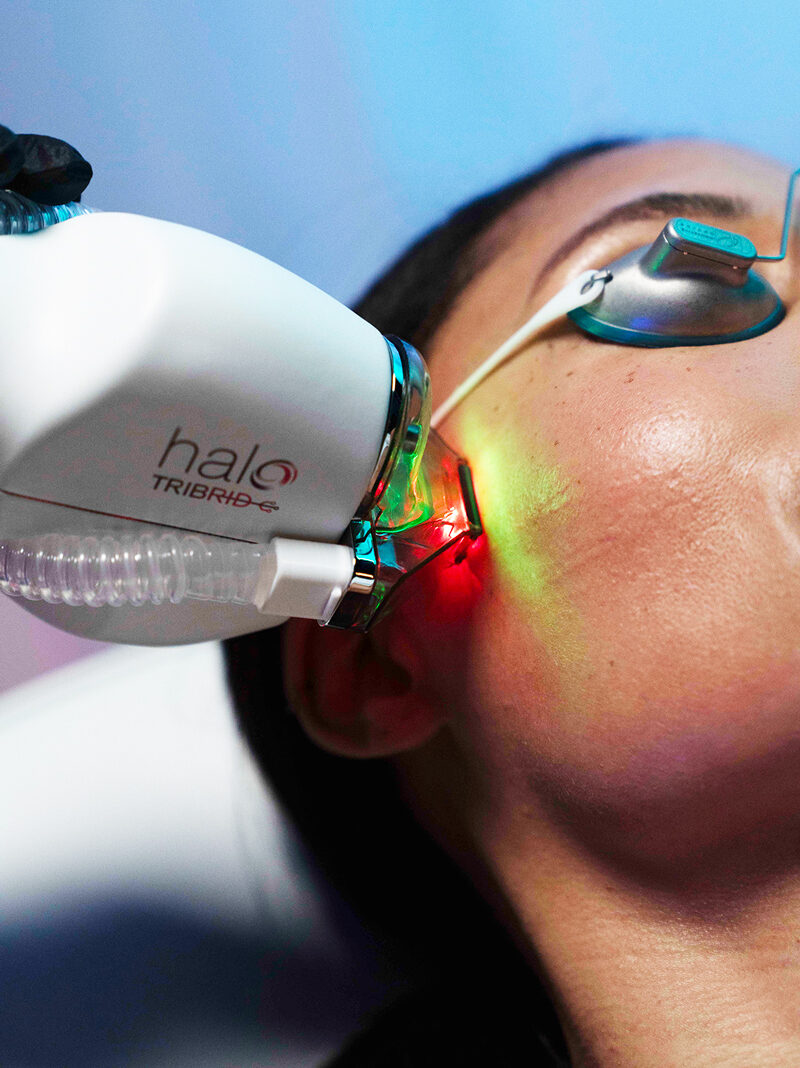 A woman receives skin treatment